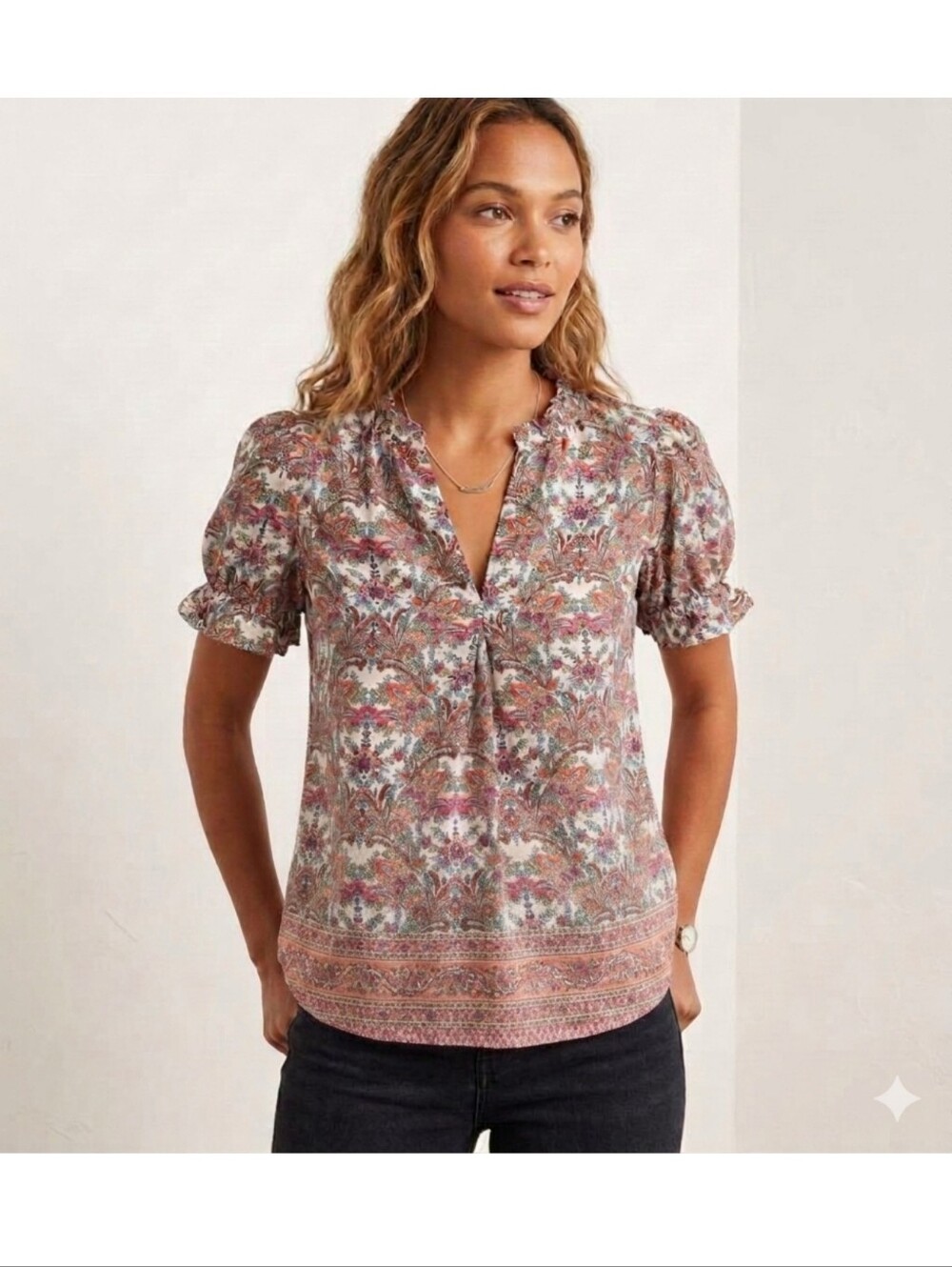 NWT Floral & Ivy Paisley Floral Puff Sleeve Blouse Top Multicolor Small Medium S